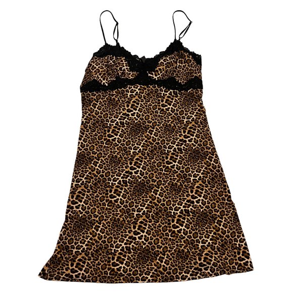 SOMA Animal Print Black Lace Trimmed Chemise Size Large - Picture 1 of 7
